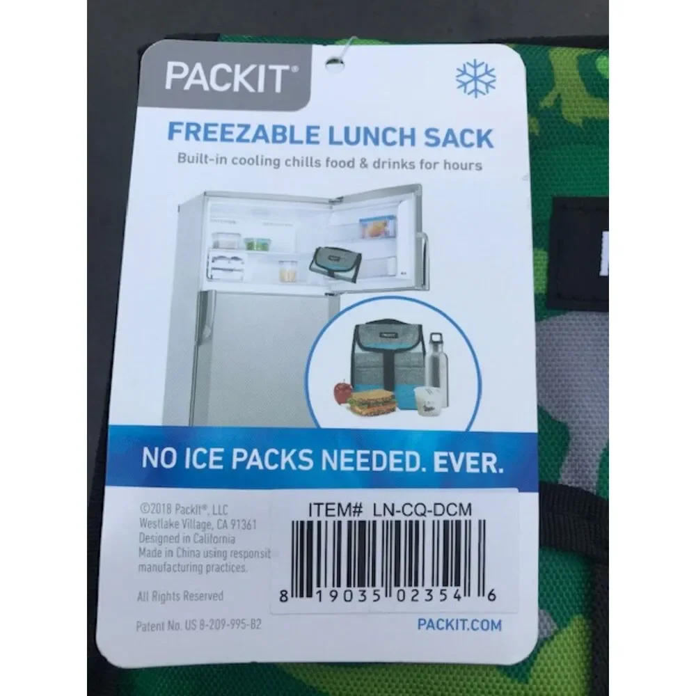 Freezable Lunch Bag - Camo w/ Gel-Lined Walls & Zip Closure Freezes Overnight